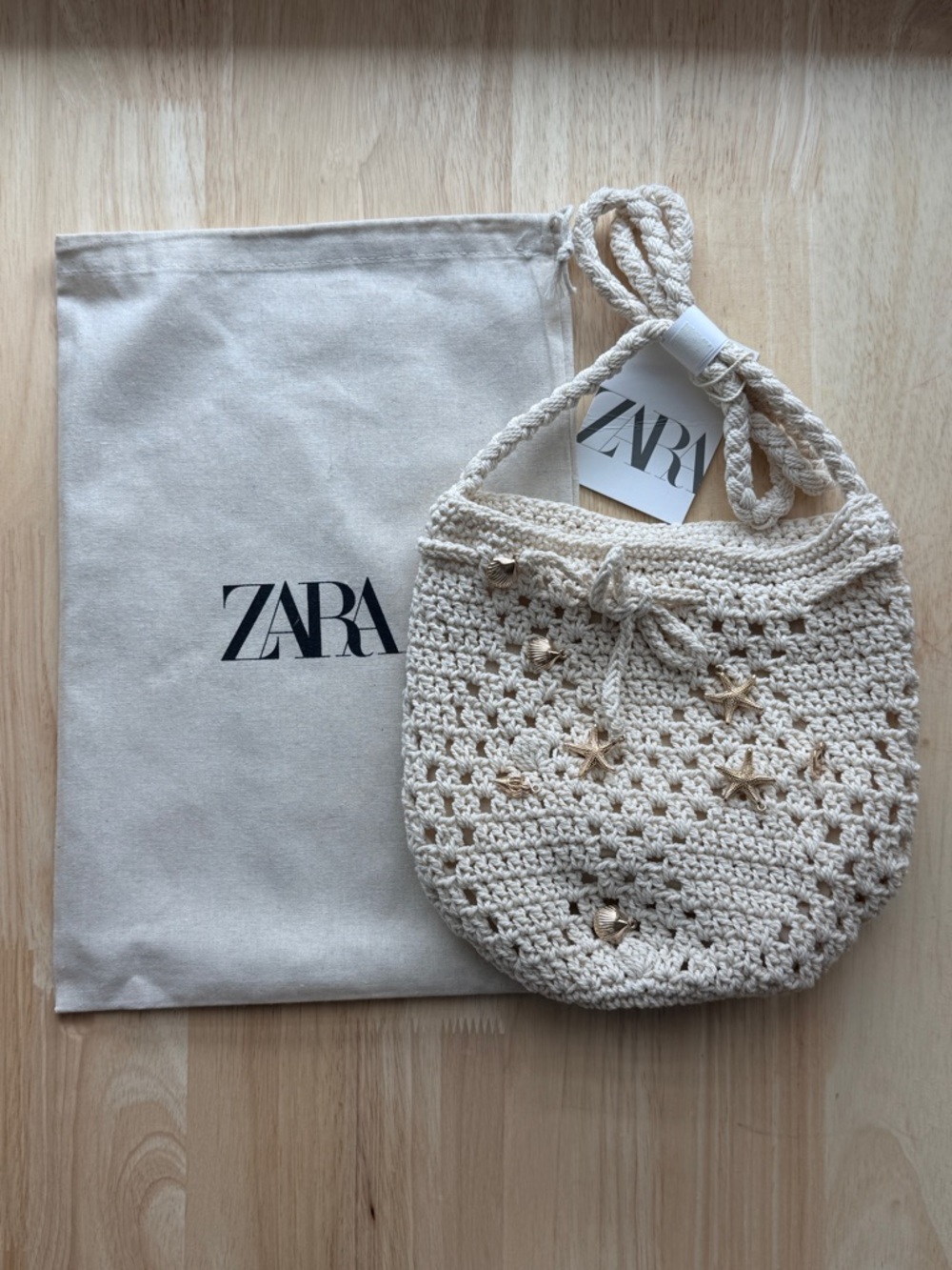 ZARA KID Cream Crochet Marine Charms Crossbody Bag